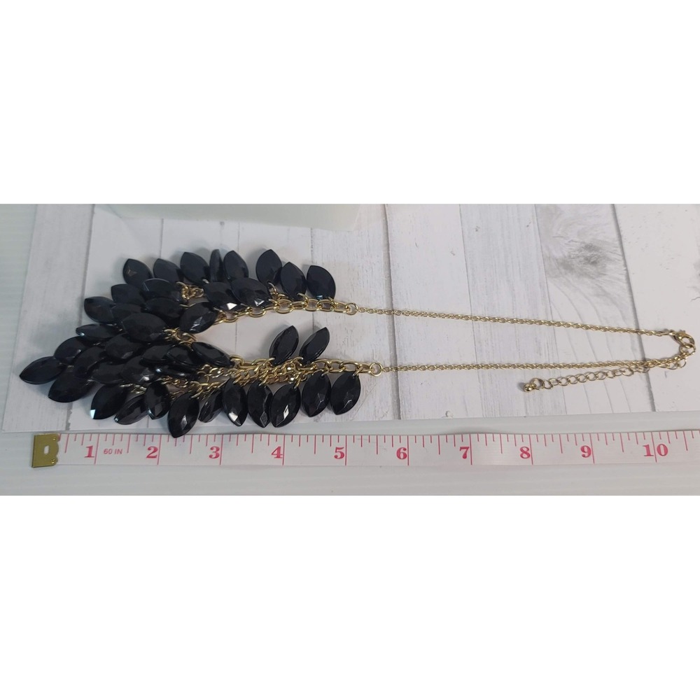 Black‎ Bib Statement Necklace Gold Tone Multi Strand Faceted Marquise Petal Drop - Picture 5 of 6